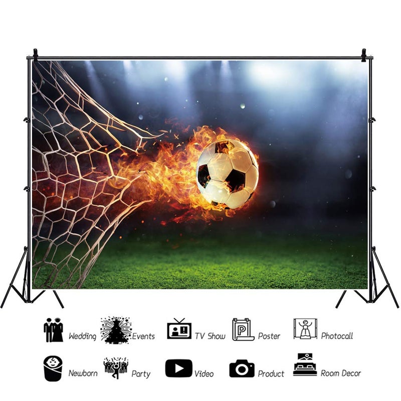 DORCEV ديوركيف باشينيت سوكر باك دروب 7x5ft حفلة عيد ميلاد صبيان كرة القدم خلفية نار حمراء كرة القدم عشبة خضراء أطفال بالغين نادي رياضي تصوير فوتوغرافي الدعائم - Image 2